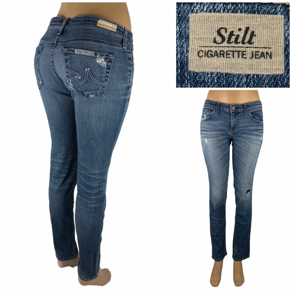 AG Jeans THE STILT Size 27 R Cigarette Leg Cotton Blend Distressed 30x31(actual)